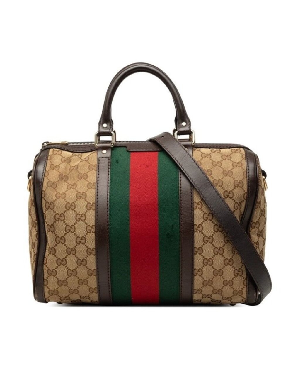 Gucci GG Canvas Sherry Line Mini Boston Bag 2-Way Beige Brown